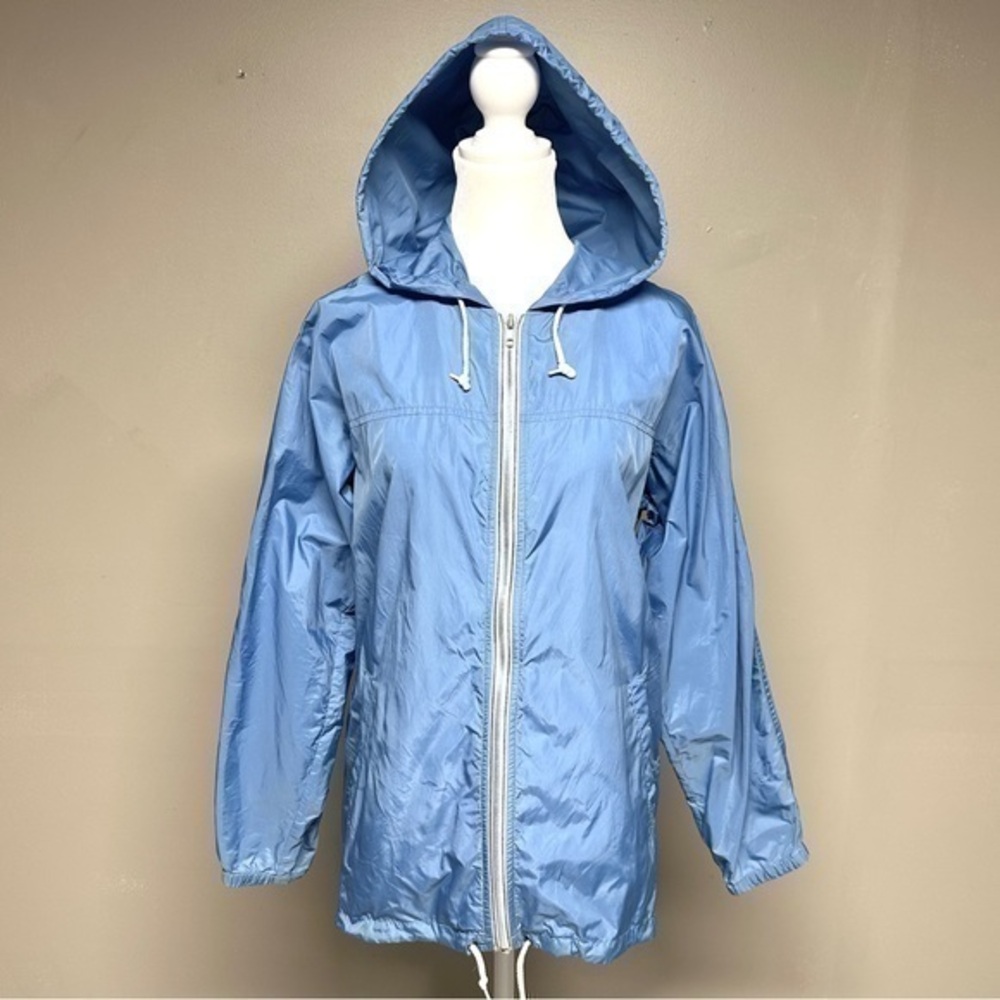 Eddie Bauer Women's Outdoor Jacket Windbreaker Size S Blue Hood Zipper Front